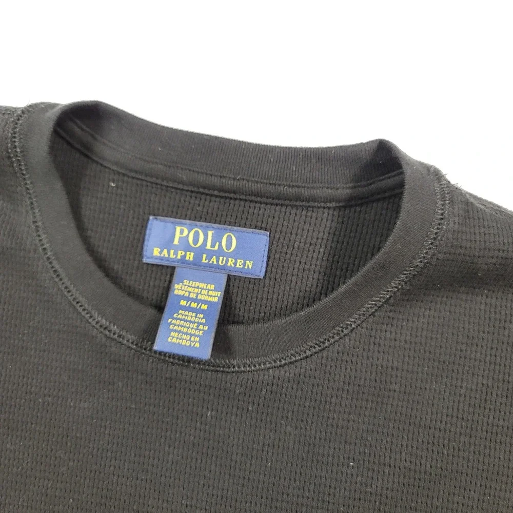 Polo Ralph Lauren Waffle Thermal Shirt Mens Medium Polo Black‎ Long-Sleeve NEW